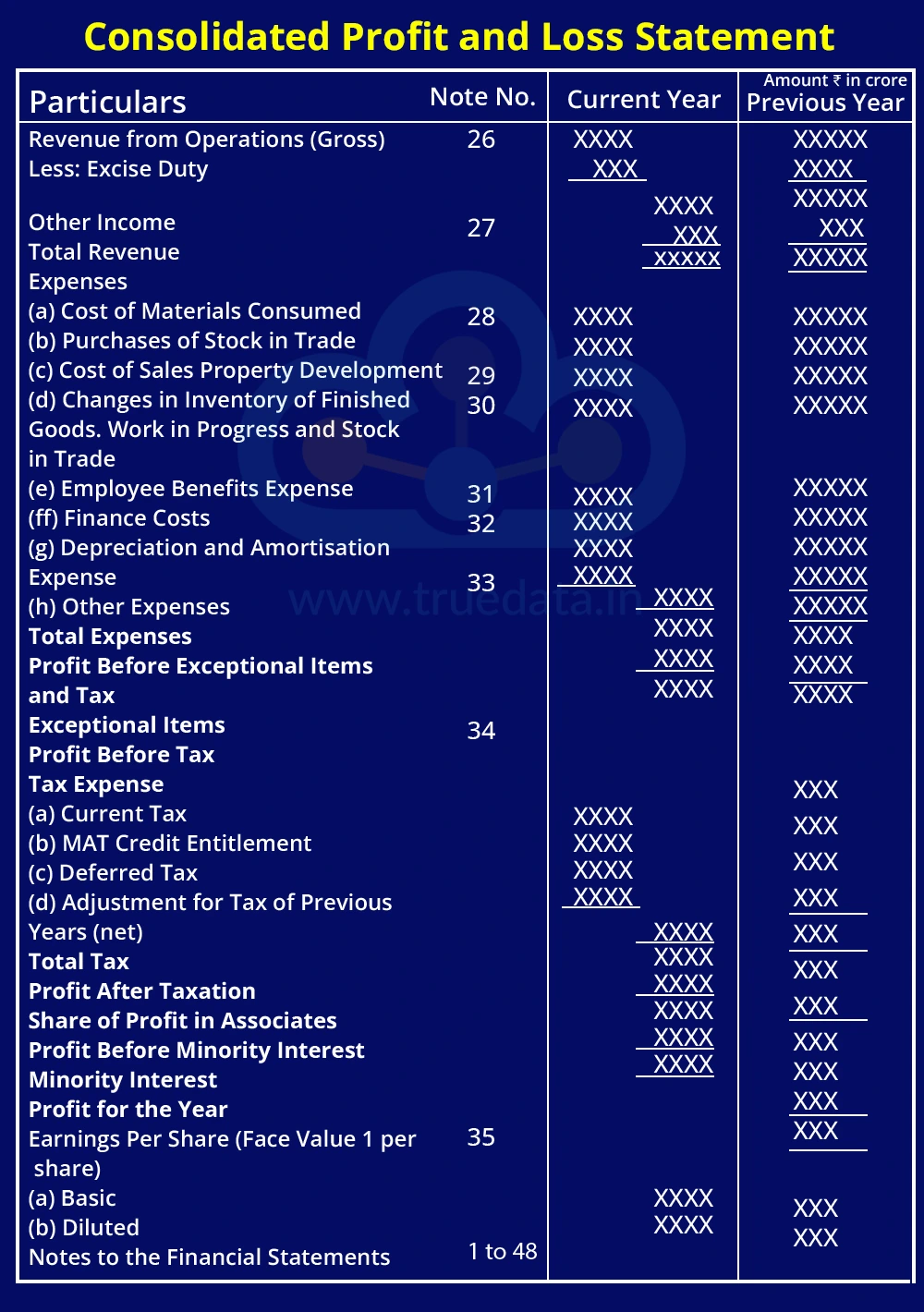 Consolidated Profit and Loss statement&nbsp;